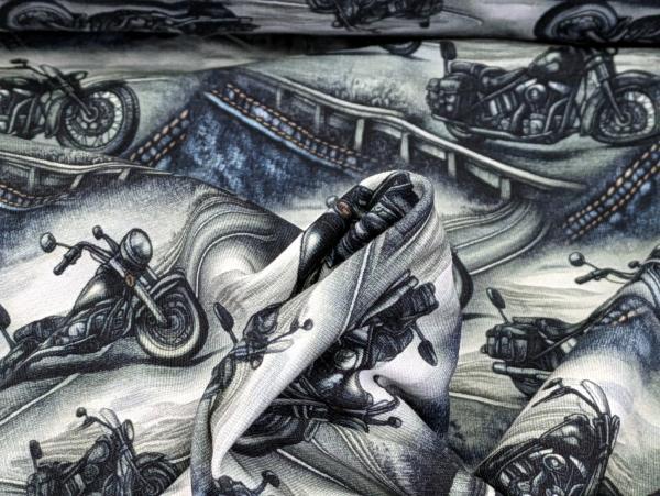 French Terry Straßen Motorrad auf Jeans/Grau